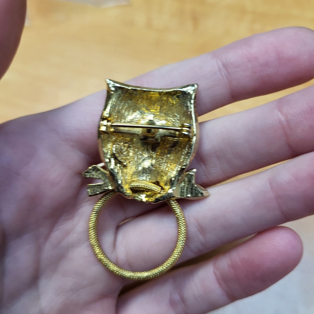 Gold Color Owl Ring with Orange Accents - Picture 4 of 5